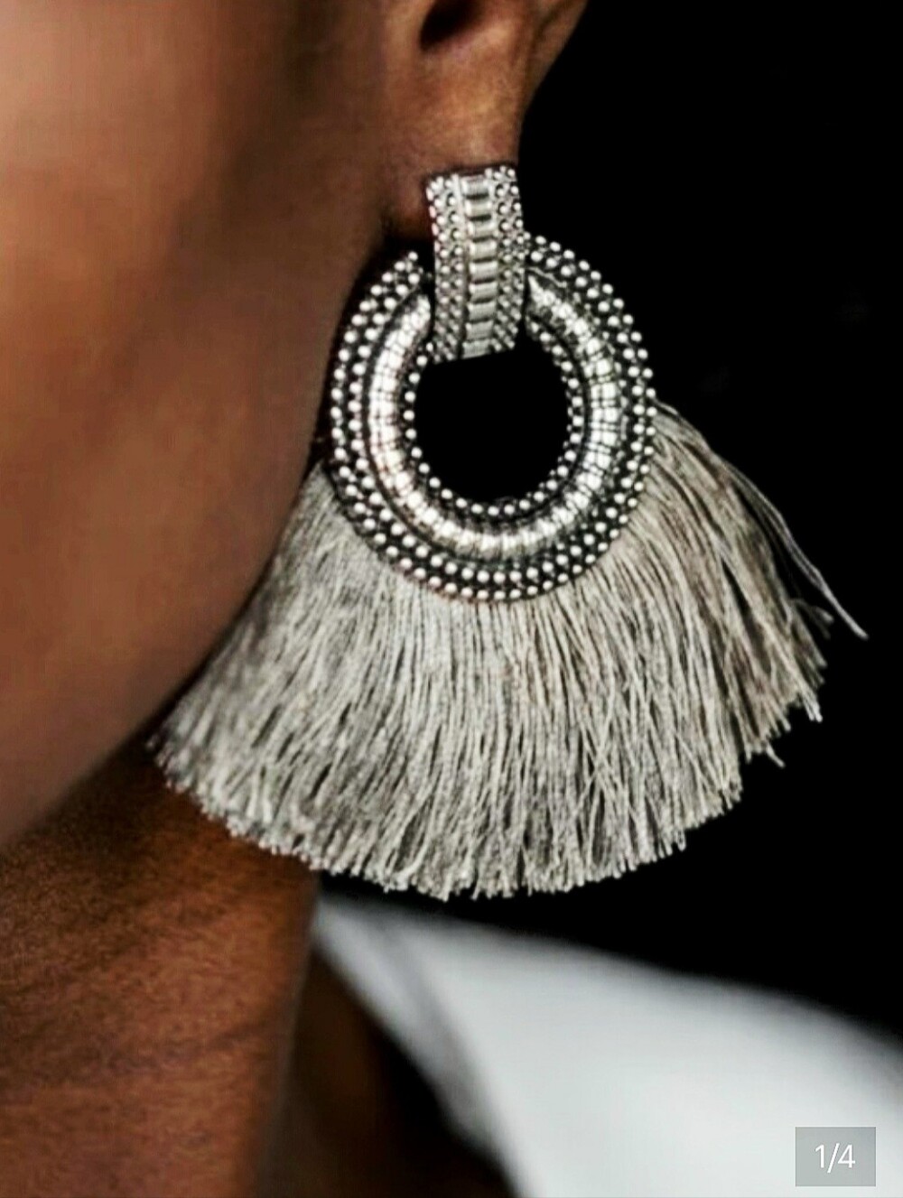 TASSEL Fringe Hoop Statement Dangle Earrings NWOT
